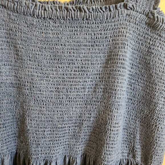 Lands End  Tiered Tank Maxi Smocked Square Neck Prarie Boho Chambray Dobby  3XL - Picture 10 of 11